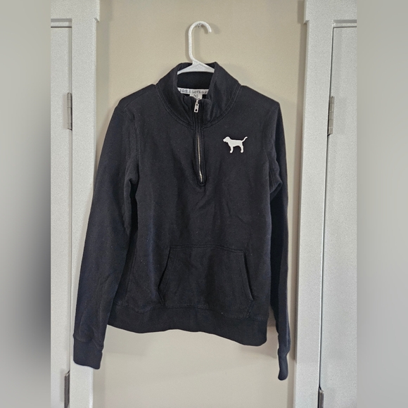 PINK Victoria's Secret Sweaters - PINK VS small black half zip long sleeve graphic sweater love pink lounge Dog